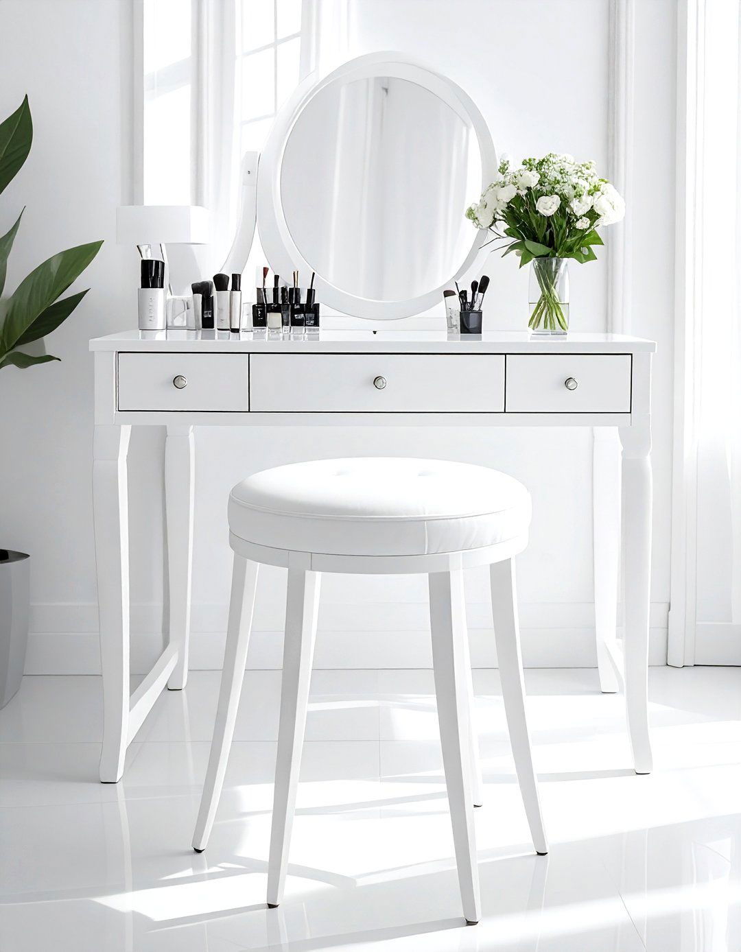 White vanity stool chair - 30 white bathroom accessories ideas