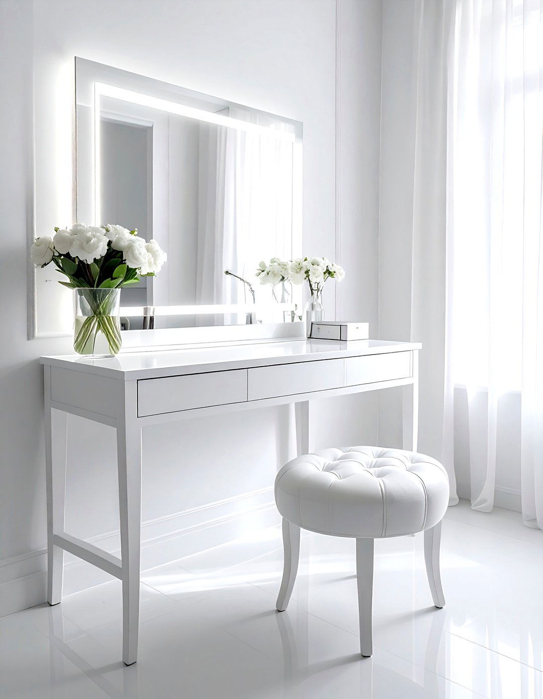 White vanity table - 30 all white decor ideas