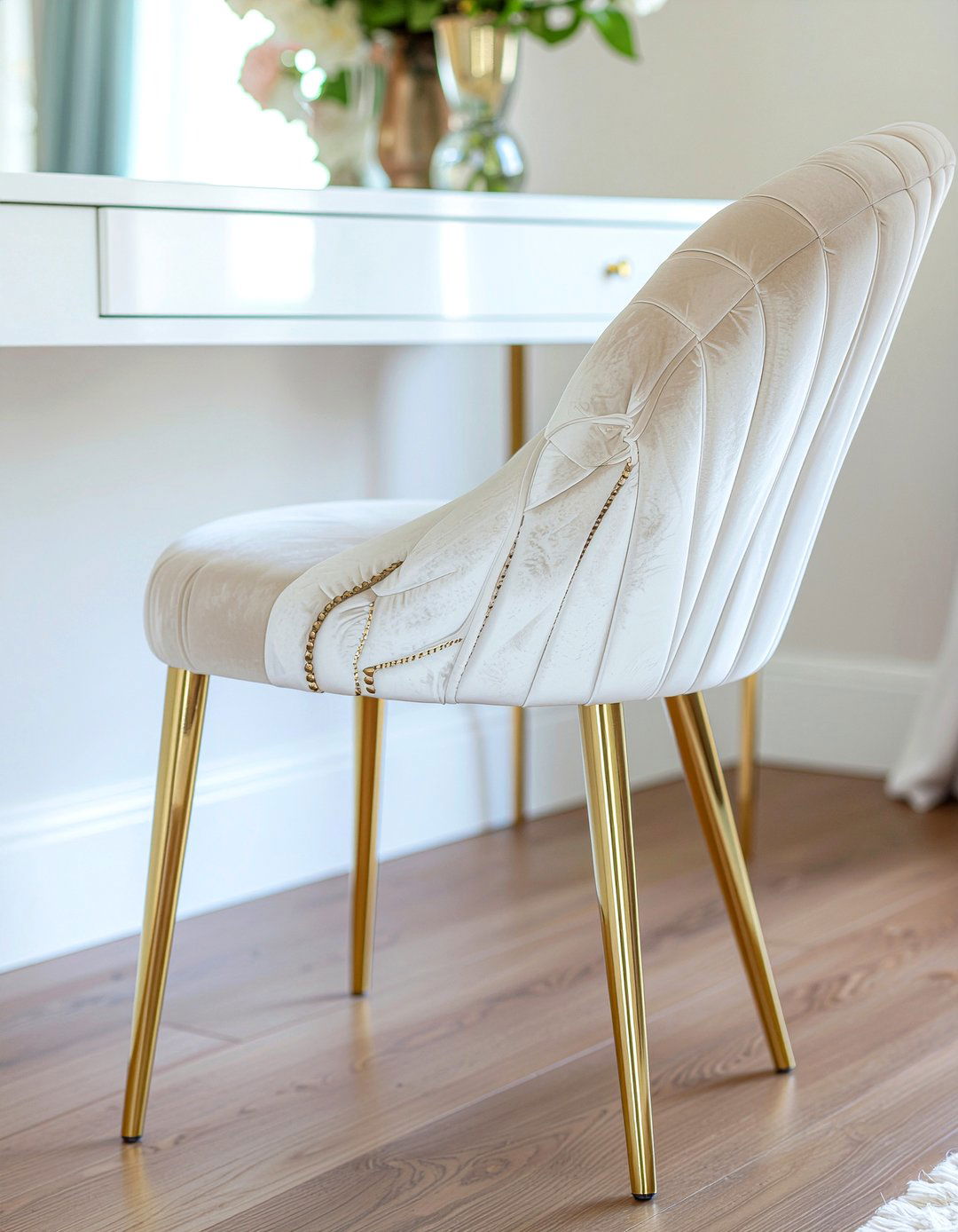 White velvet vanity chair - 30 velvet bedroom ideas