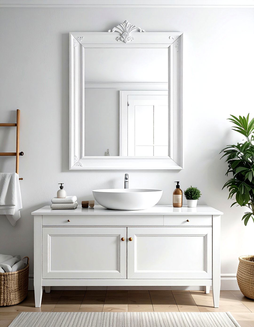 White wall mounted mirror - 30 white bathroom accessories ideas