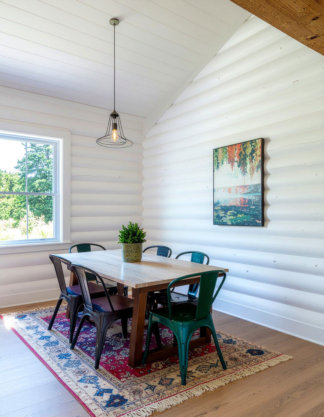 White wash log walls - 30 cabin dining room ideas