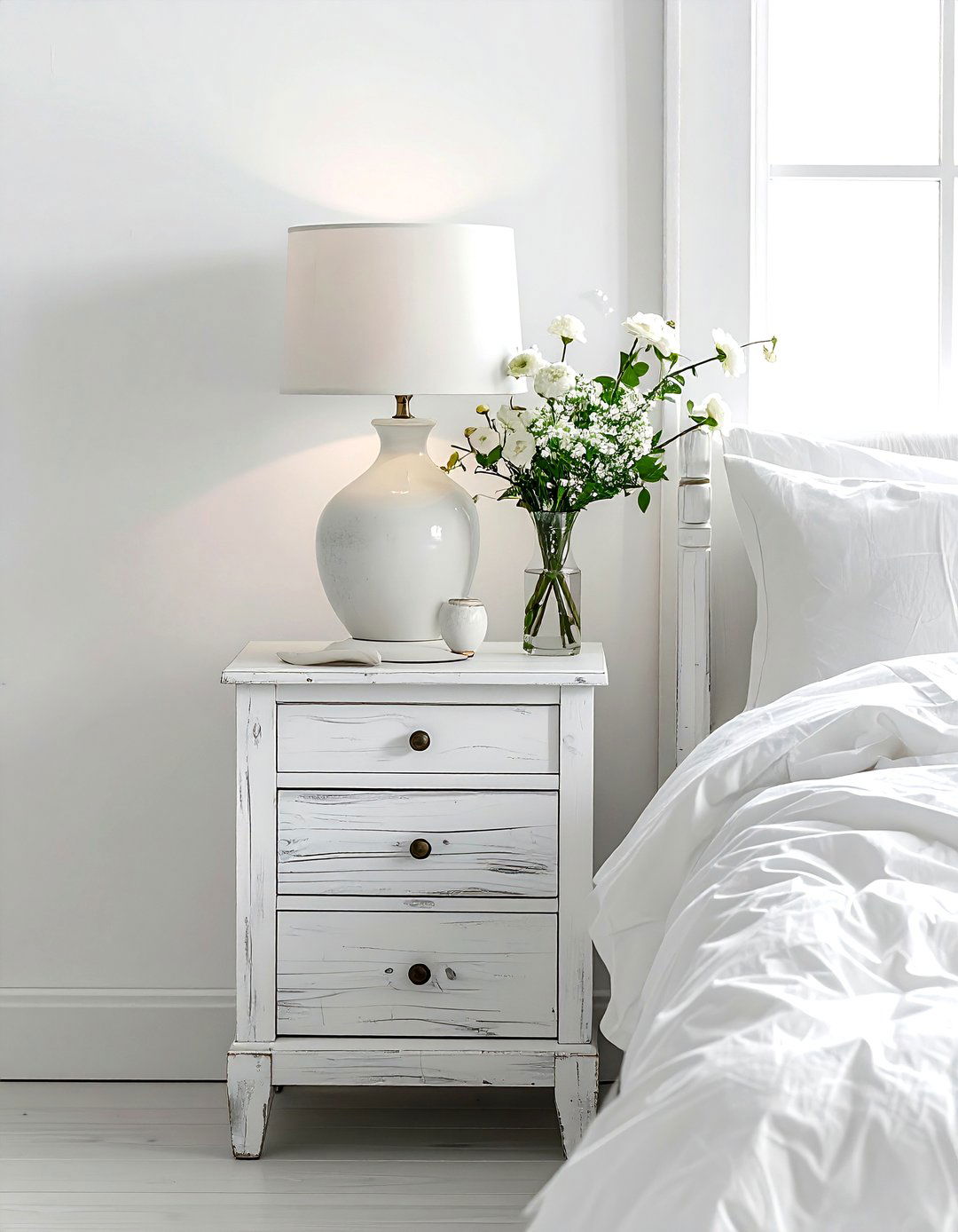 Whitewashed Bedside Nightstand - 30 whitewashed wood decor ideas
