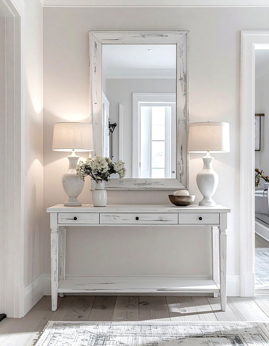 Whitewashed Console Table - 30 whitewashed wood decor ideas