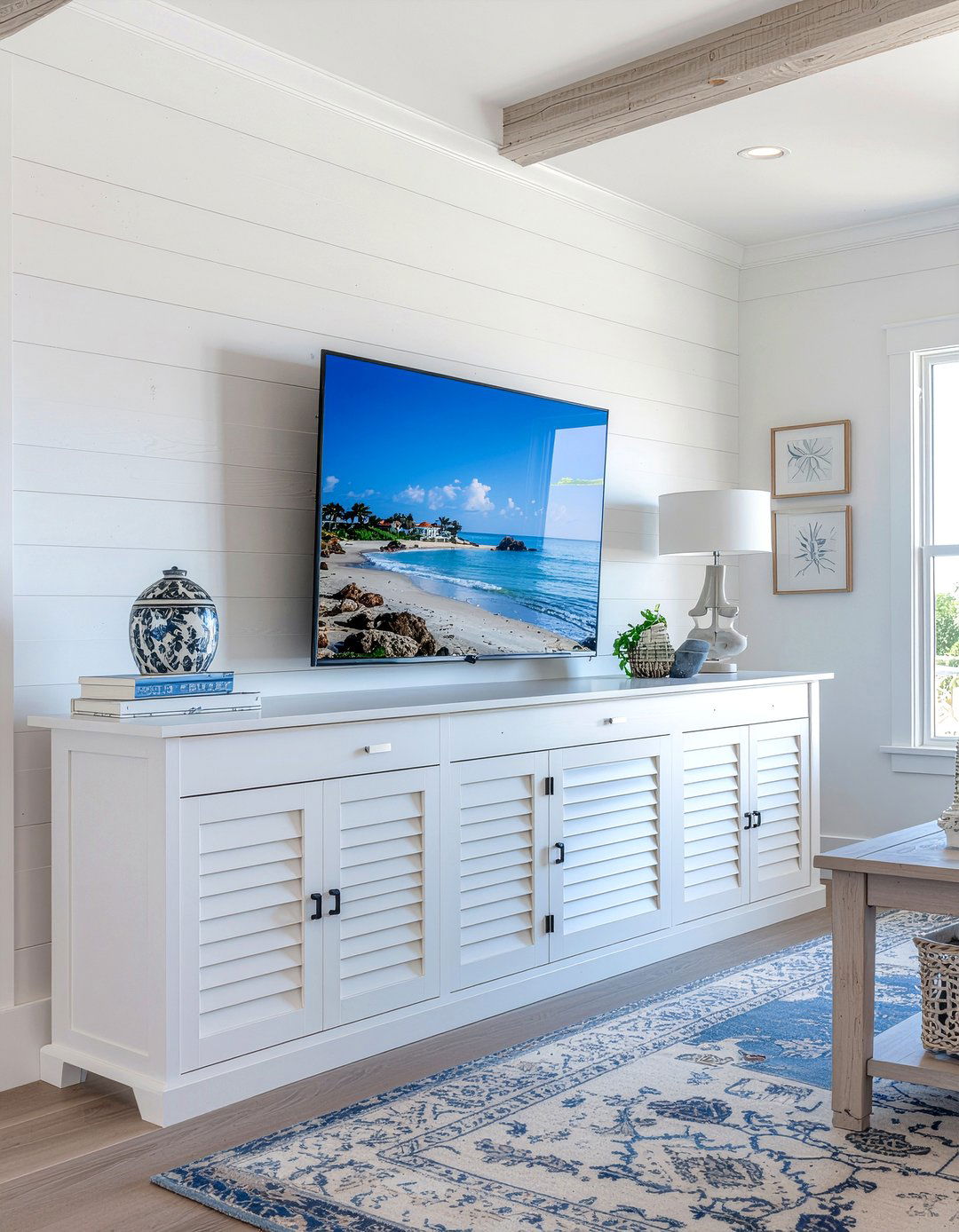 Whitewashed Media Console - 30 living room cottage furniture ideas