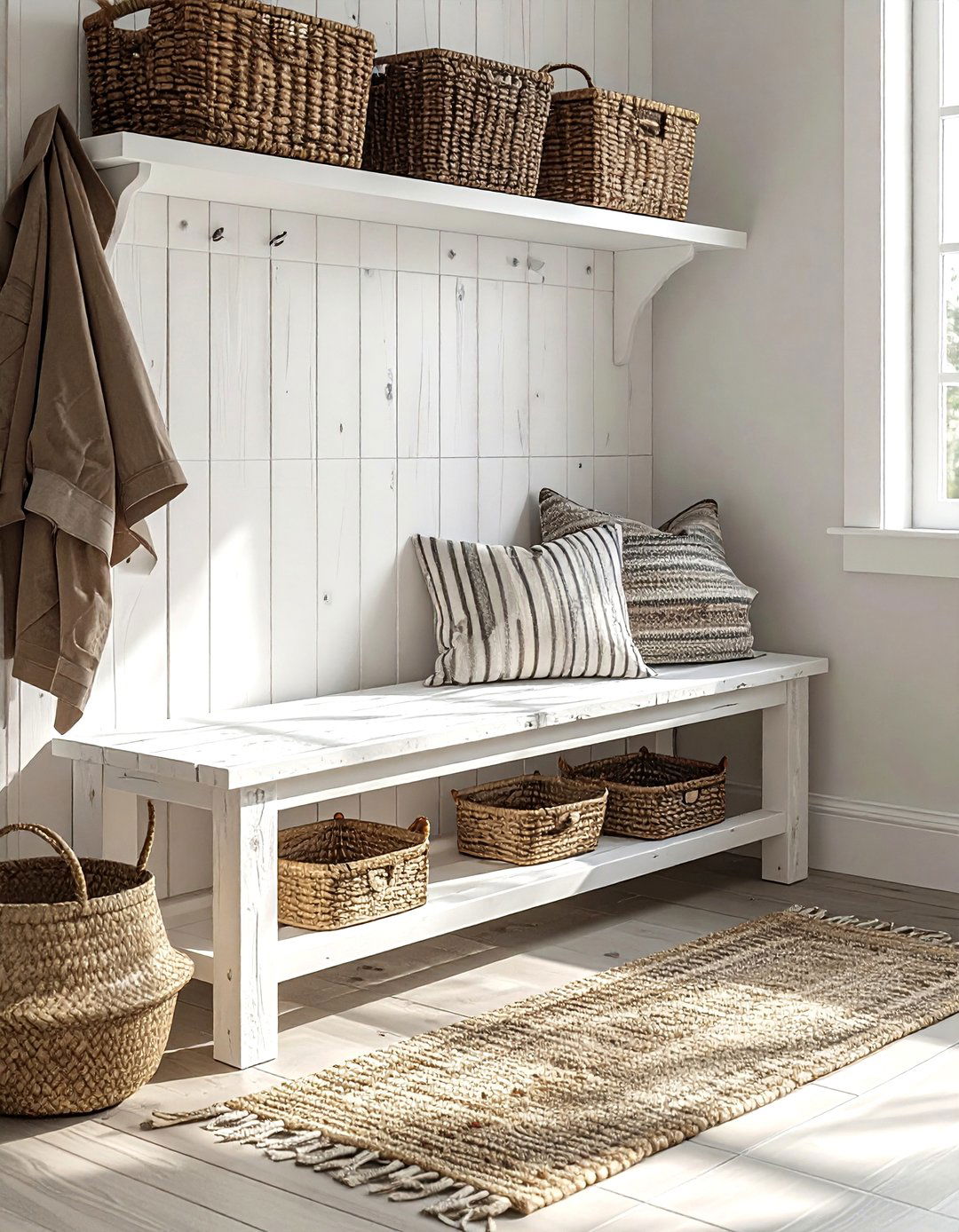 Whitewashed Storage Bench - 30 whitewashed wood decor ideas