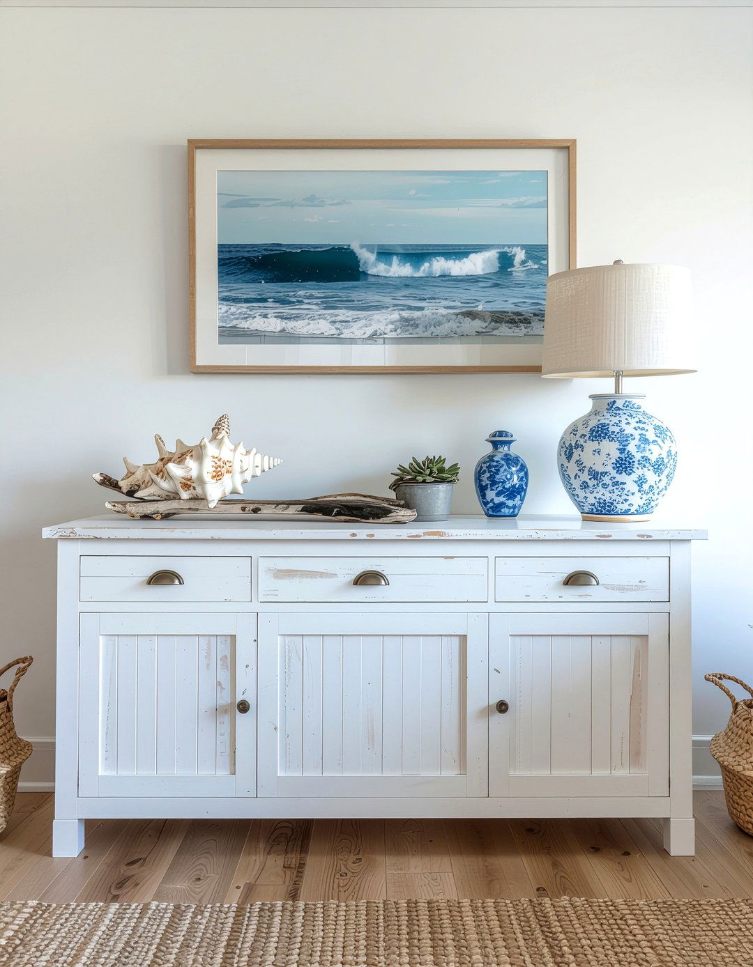 Whitewashed Wood Sideboard - 30 living room coastal furniture ideas