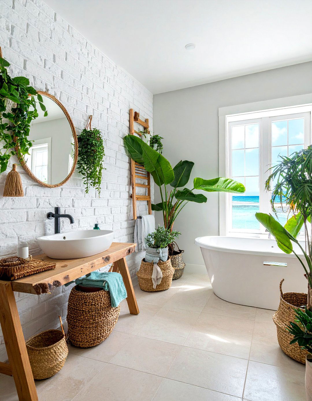 Whitewashed brick bathroom wall - 30 brick accent wall bathroom ideas