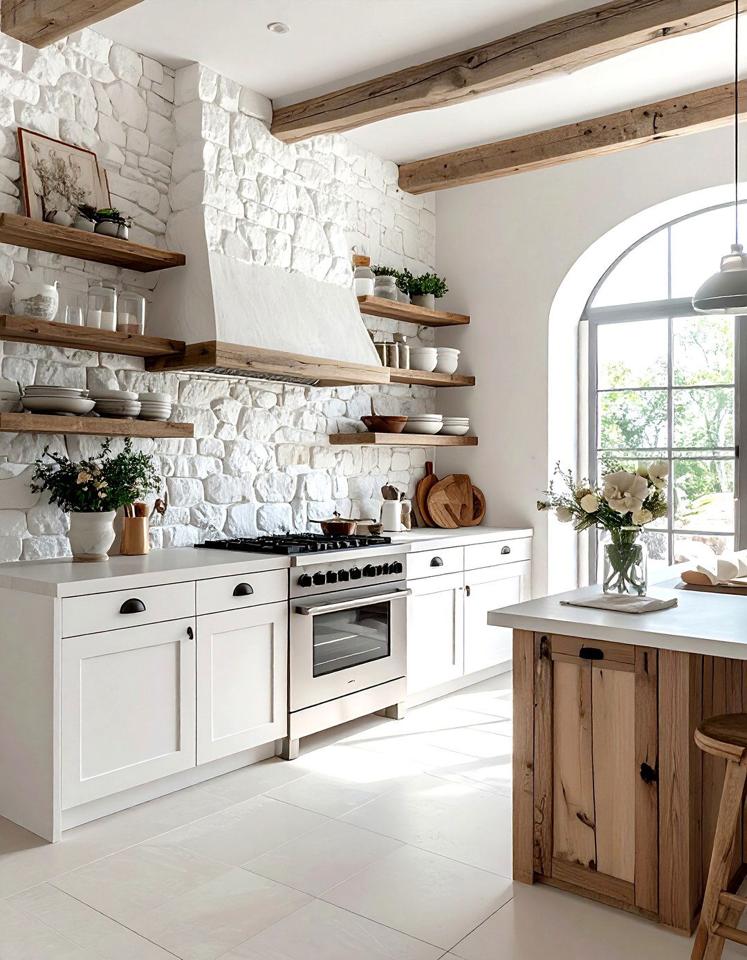 Whitewashed stone kitchen wall - 30 kitchen stone wall ideas