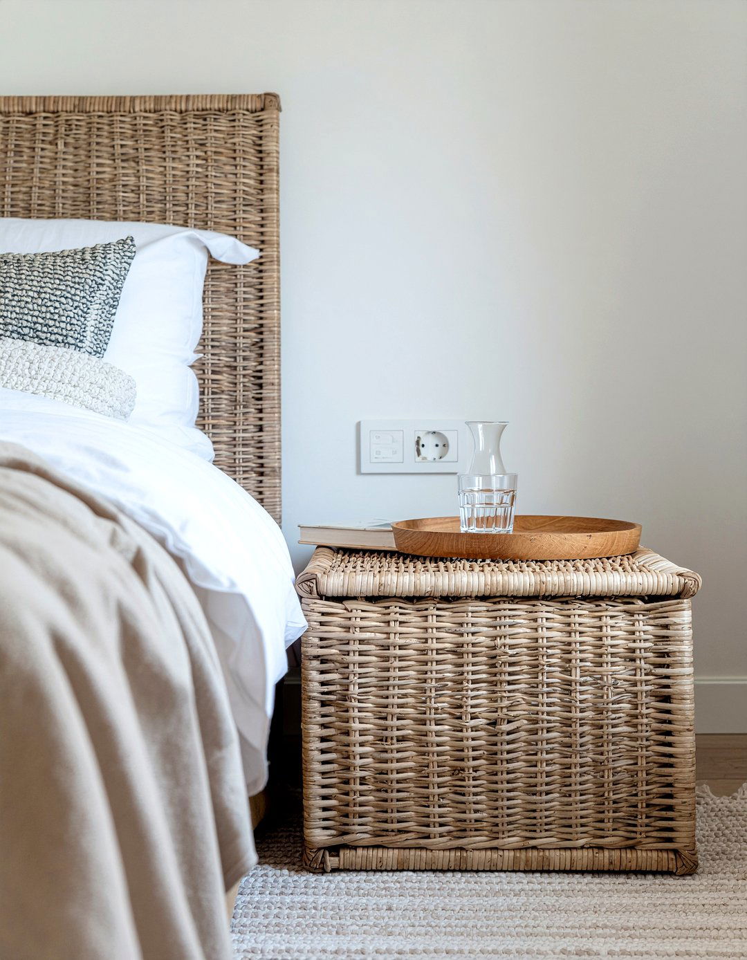 Wicker Basket - 30 bedroom nightstand alternatives