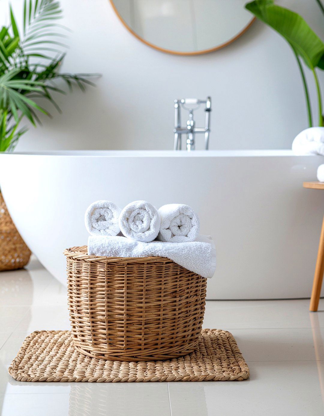 Wicker Basket Bathroom Storage - 30 rolled towel display ideas