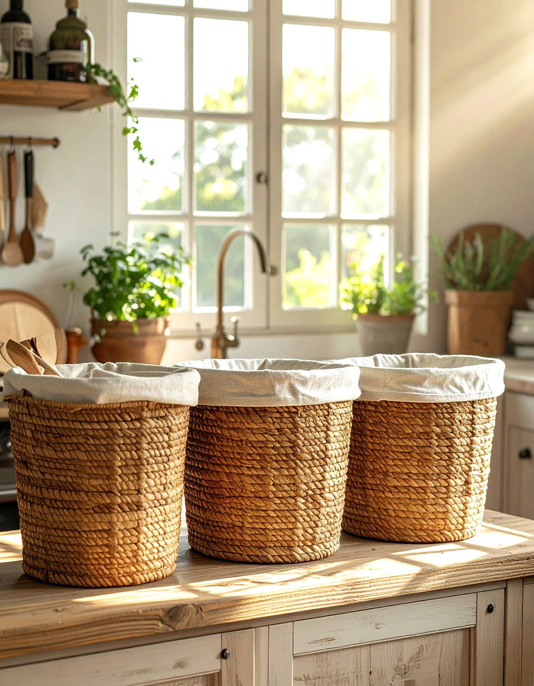 Wicker Basket Recycling Organizer - 30 recycling center kitchen ideas
