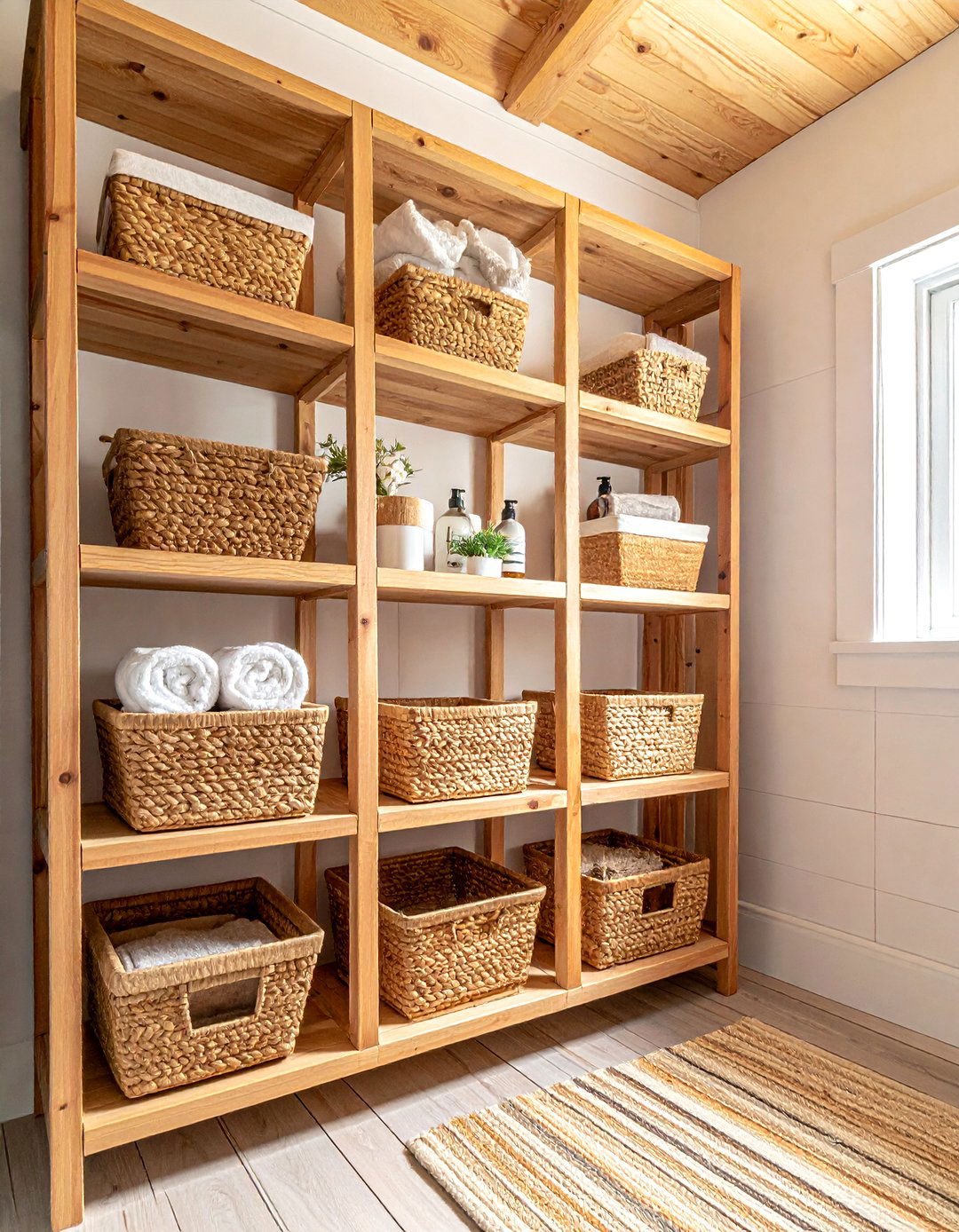 Wicker Basket Storage - 30 cabin bathroom ideas