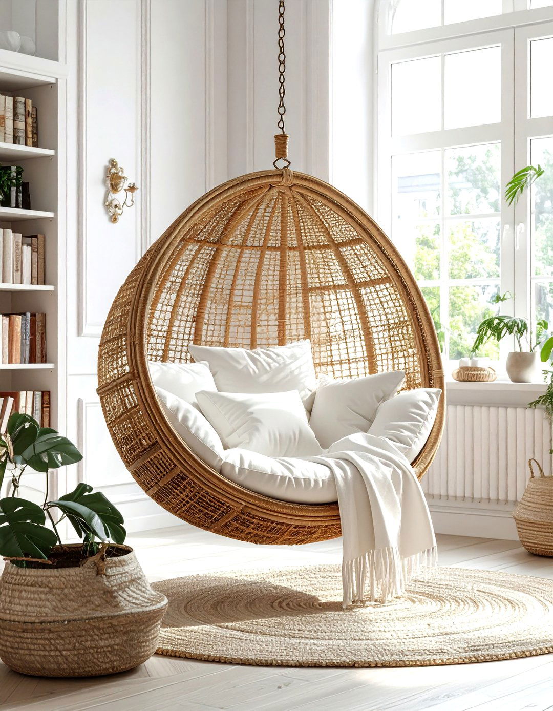 Wicker Hanging Seat - 30 living room hanging chair ideas