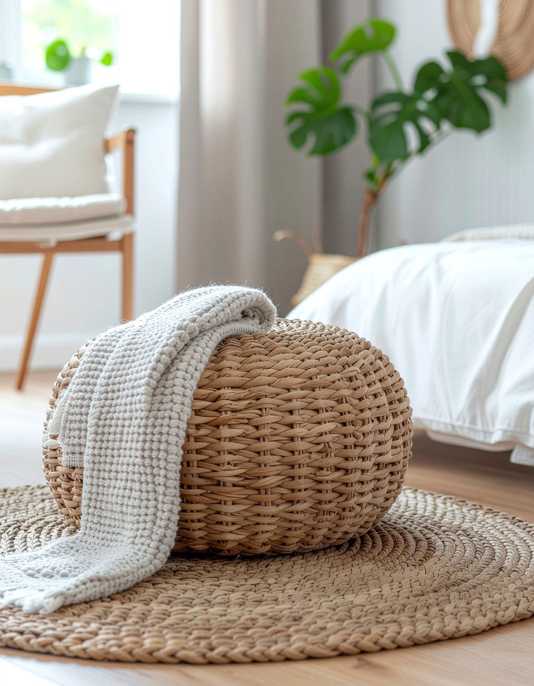 Wicker Ottoman - 30 handwoven bedroom ideas