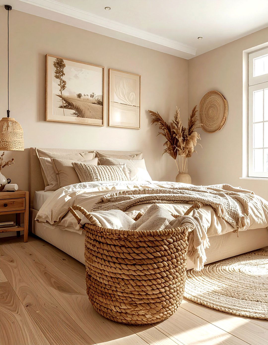 Wicker Storage Basket - 30 bohemian beige bedroom ideas