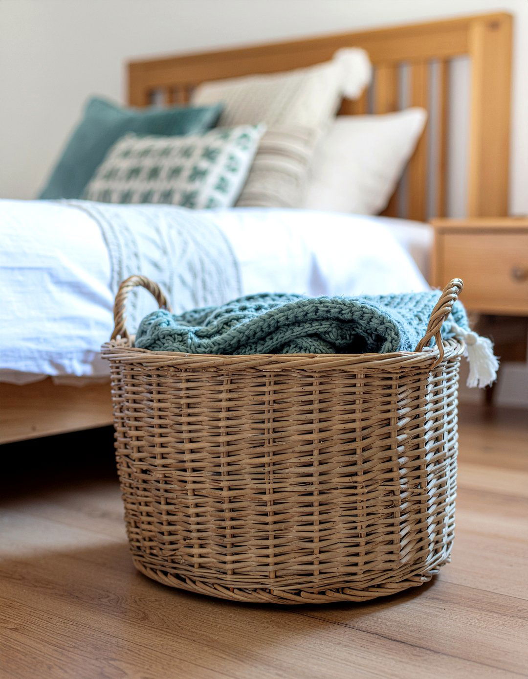 Wicker Storage Basket - 30 handwoven bedroom ideas
