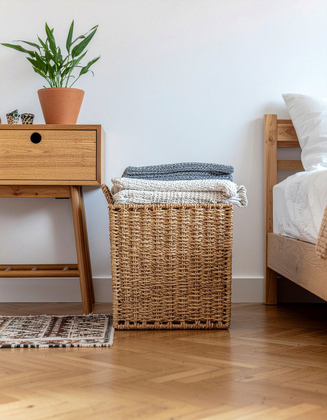 Wicker Storage Basket - 30 light academia bedroom ideas