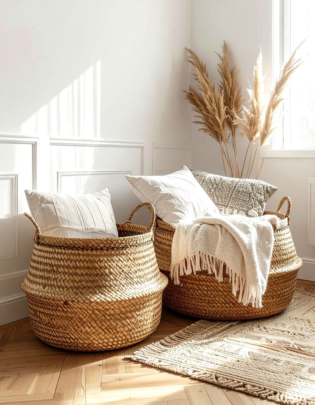 Wicker Storage Basket - 30 living room Bohemian furniture ideas