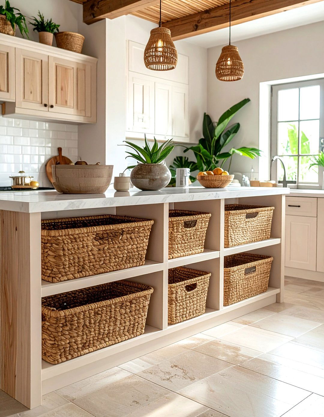 Wicker Storage Baskets - 30 tropical kitchen ideas