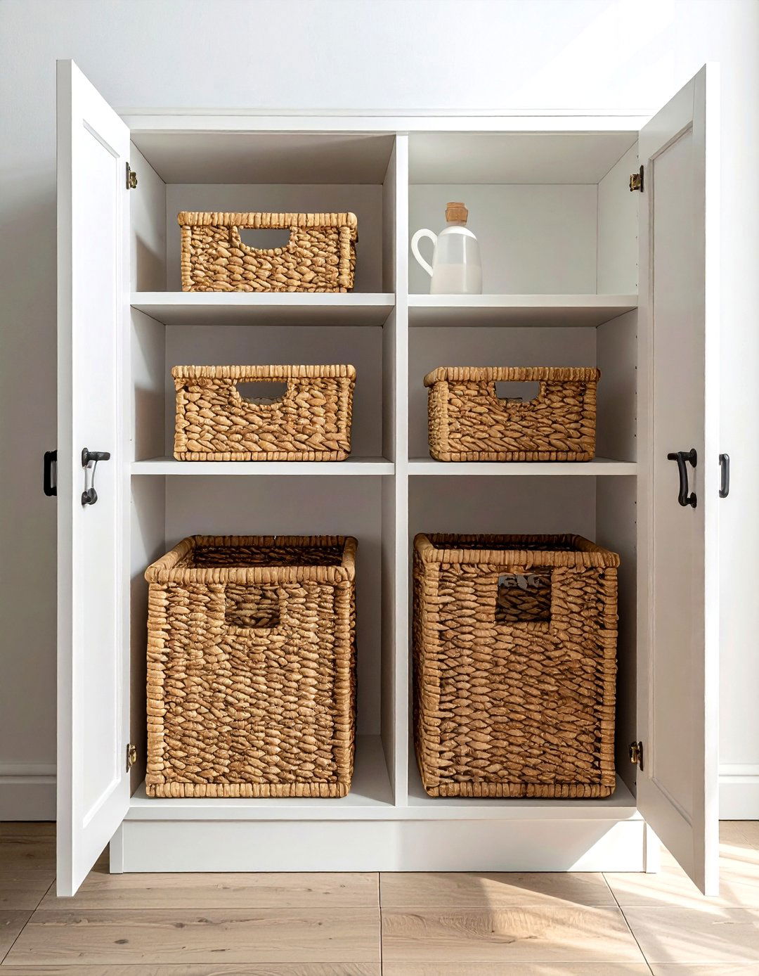 Wicker basket cabinet organization - 30 rental kitchen ideas