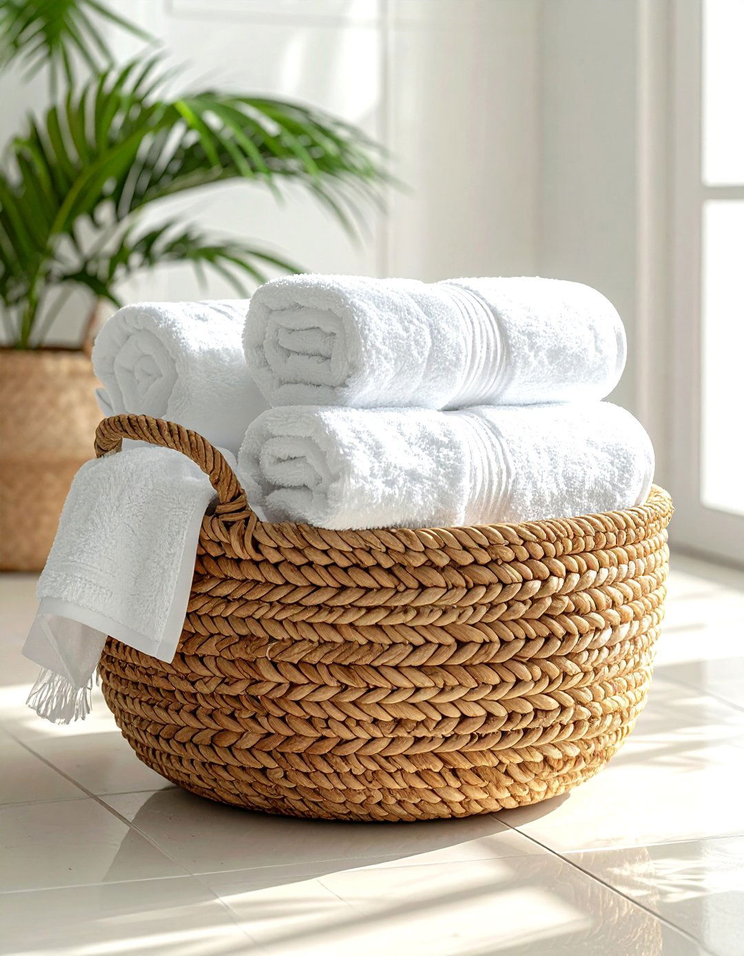 Wicker basket for towels - 30 bathroom organization hacks
