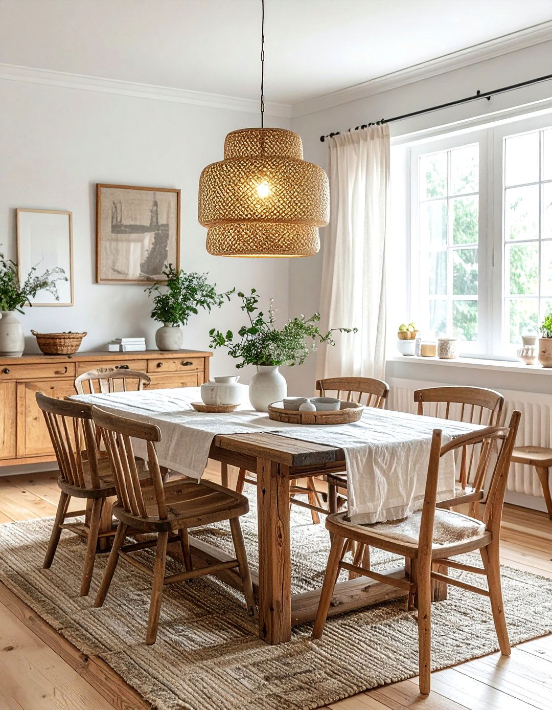 Wicker basket light - 30 pendant light dining room ideas