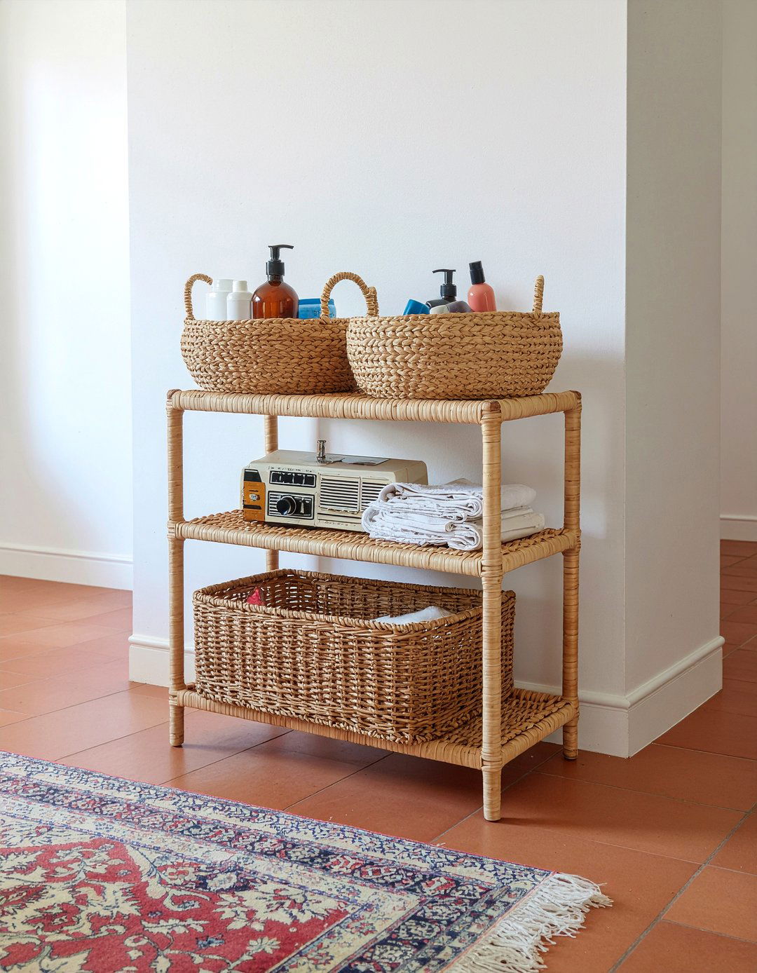 Wicker bathroom etagere - 30 bathroom etagere ideas