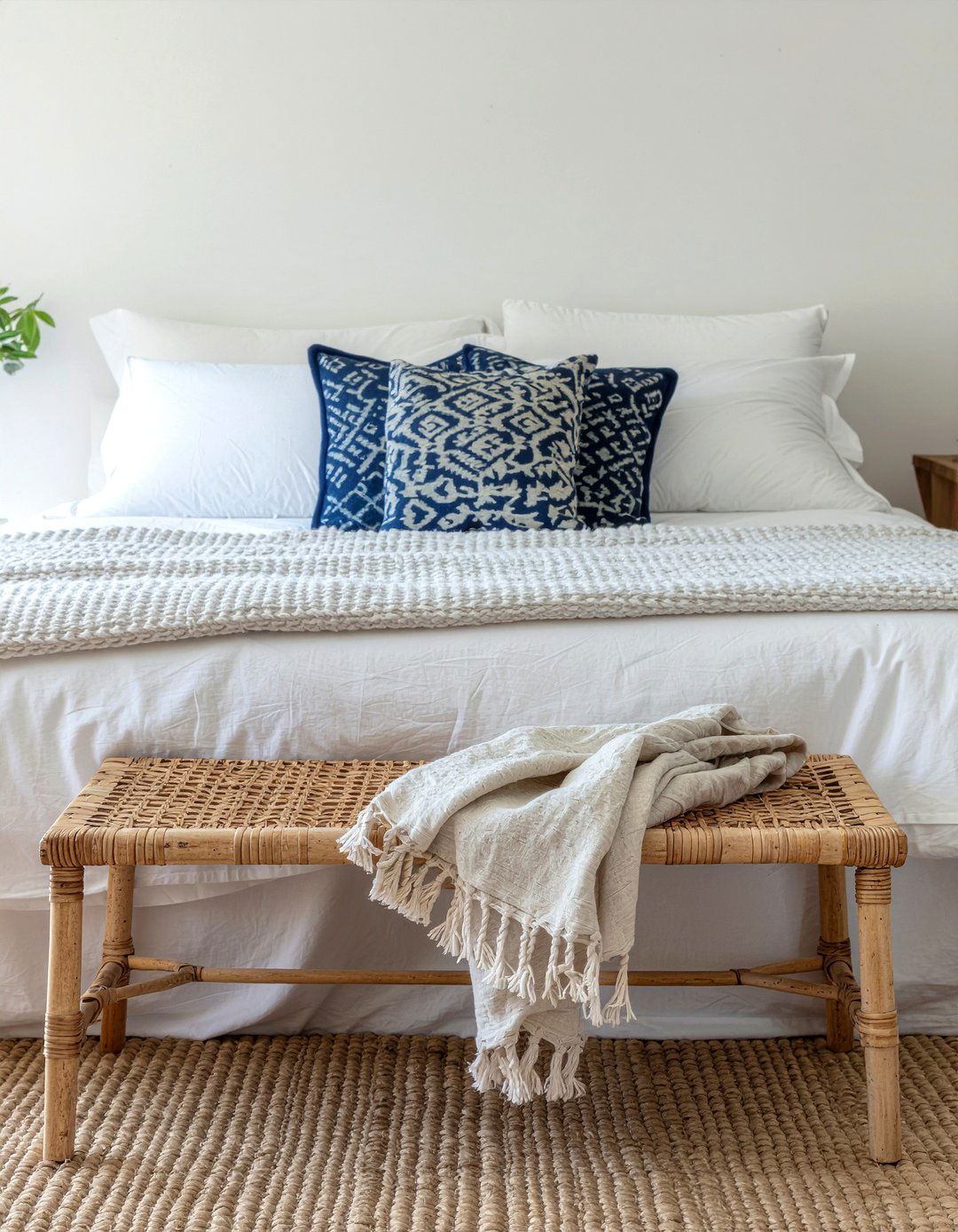 Wicker bench - 30 wicker bedroom ideas