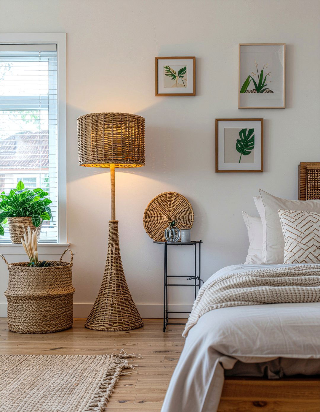 Wicker floor lamp - 30 wicker bedroom ideas