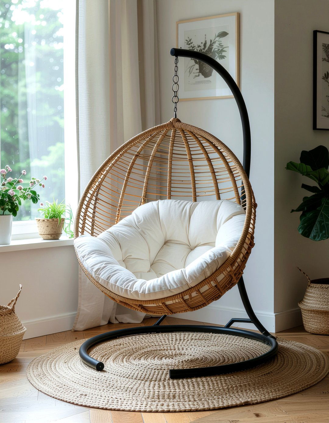 Wicker hanging chair - 30 wicker living room ideas
