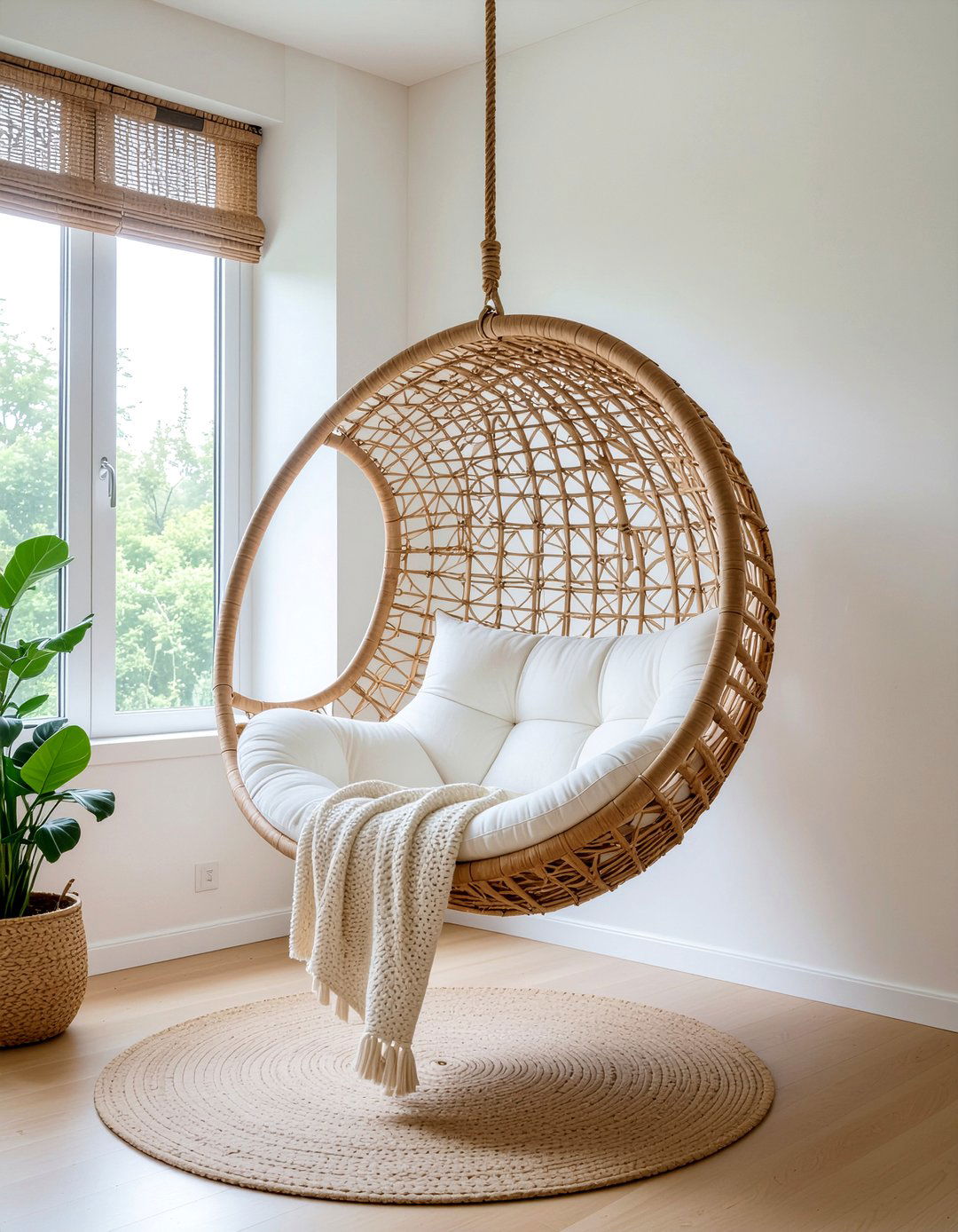 Wicker hanging chair - 30 wicker bedroom ideas