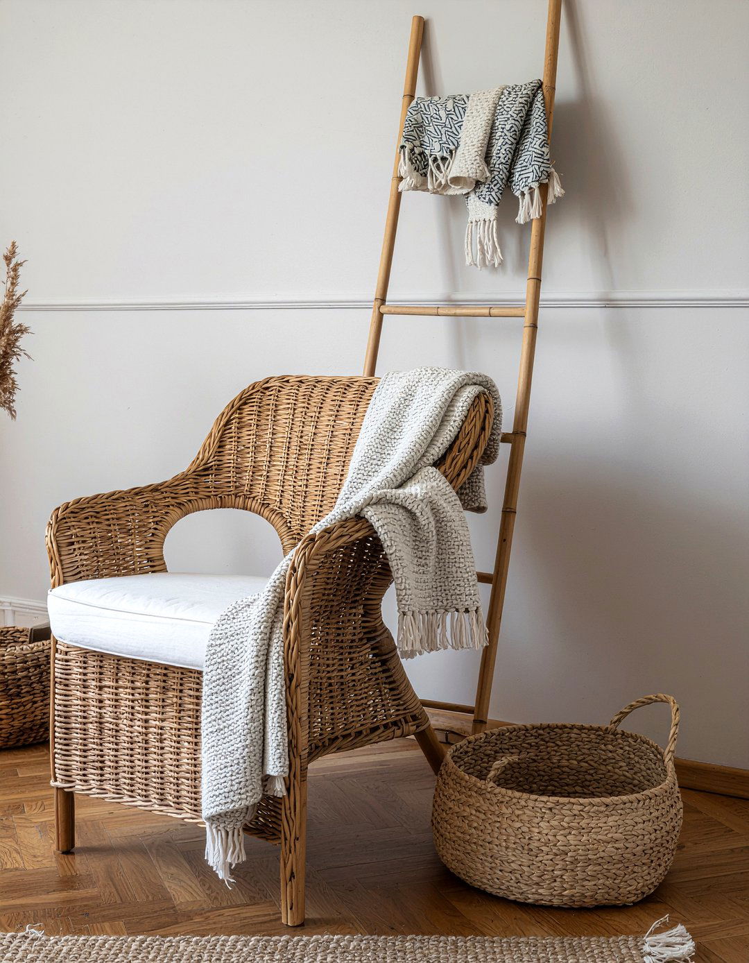 Wicker ladder - 30 wicker living room ideas