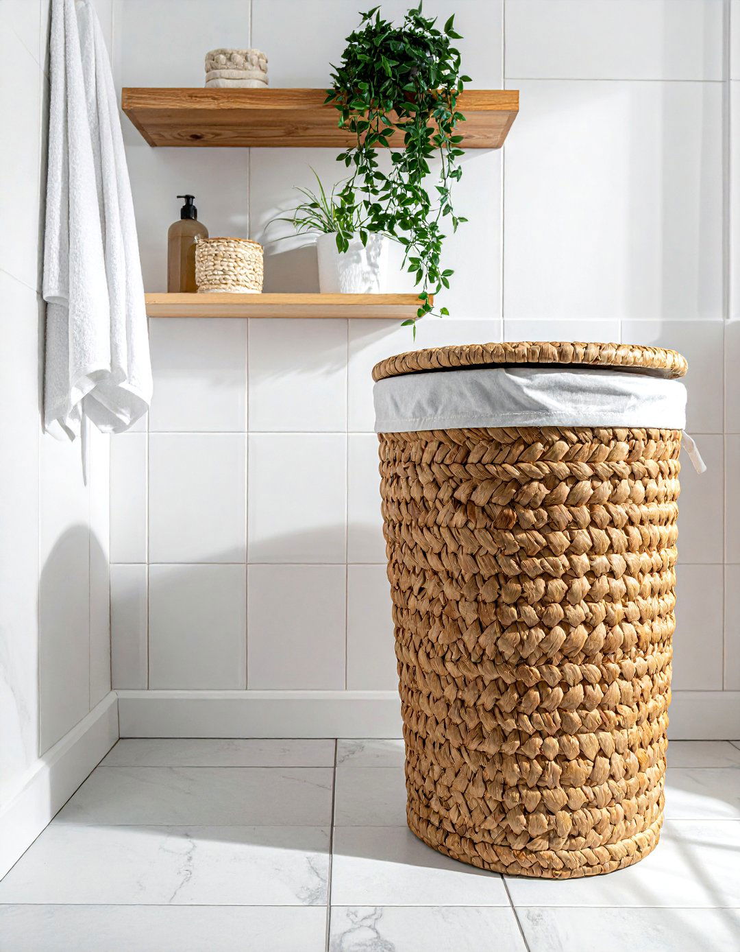 Wicker laundry basket bathroom - 30 boho bathroom ideas