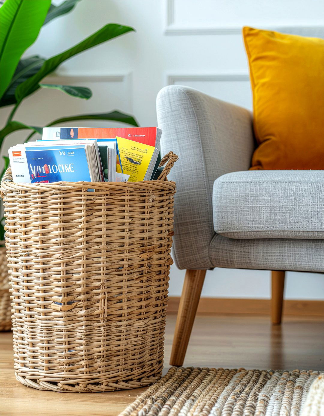 Wicker magazine holder - 30 wicker living room ideas