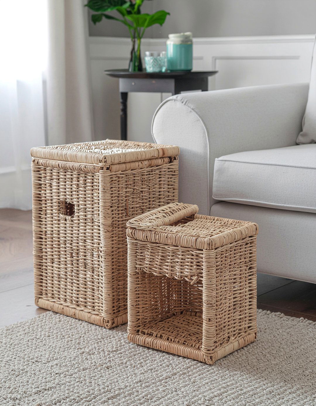 Wicker nesting tables - 30 wicker living room ideas