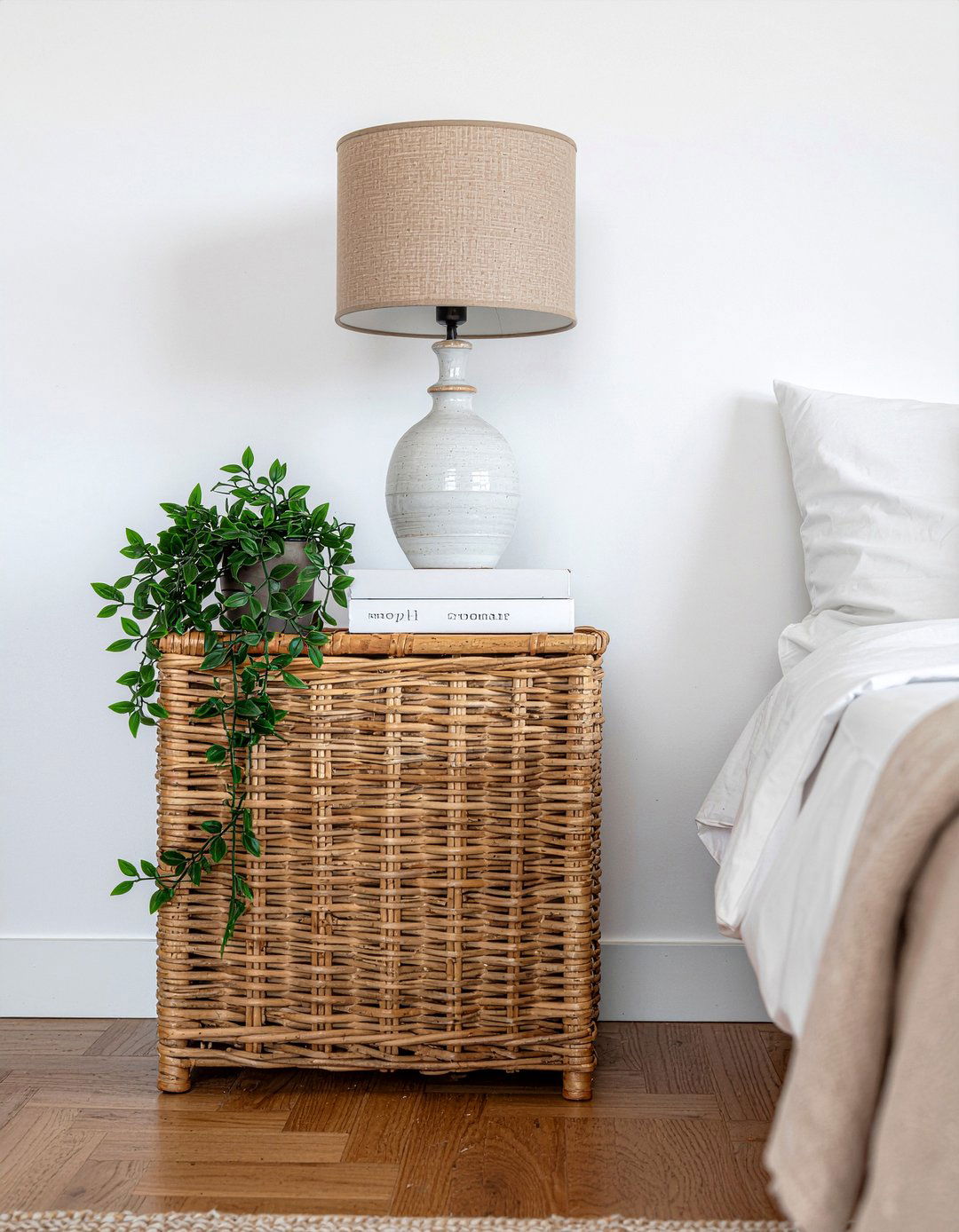 Wicker nightstand - 30 wicker bedroom ideas
