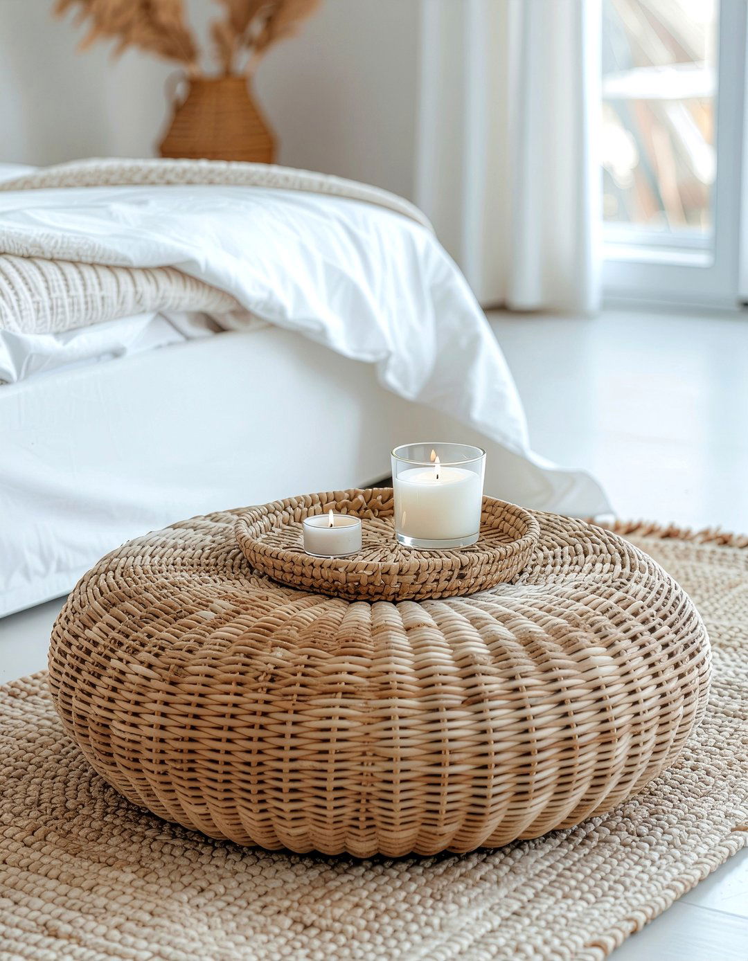 Wicker ottoman - 30 wicker bedroom ideas