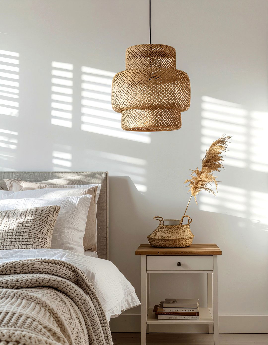 Wicker pendant light - 30 wicker bedroom ideas