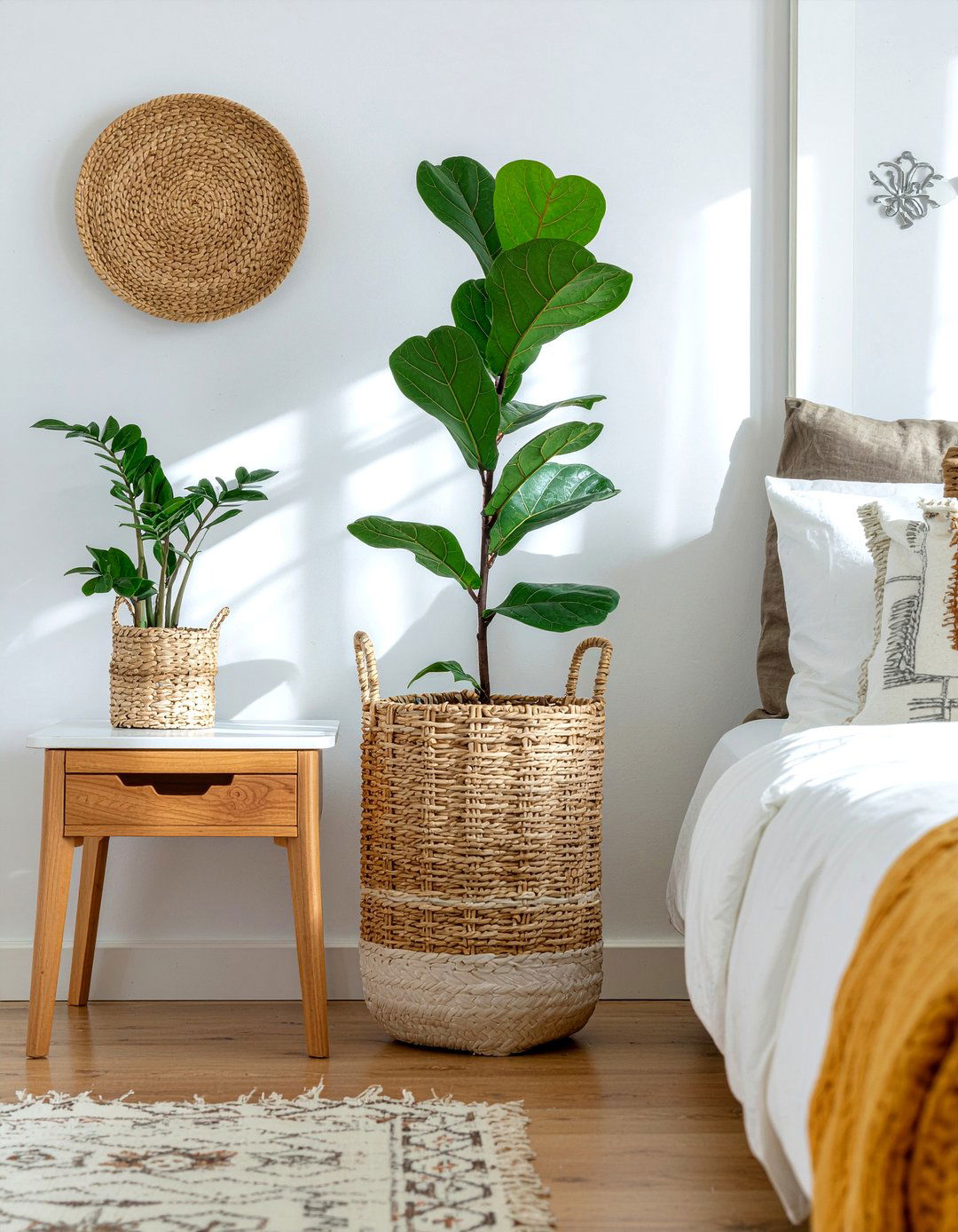 Wicker plant stand - 30 wicker bedroom ideas