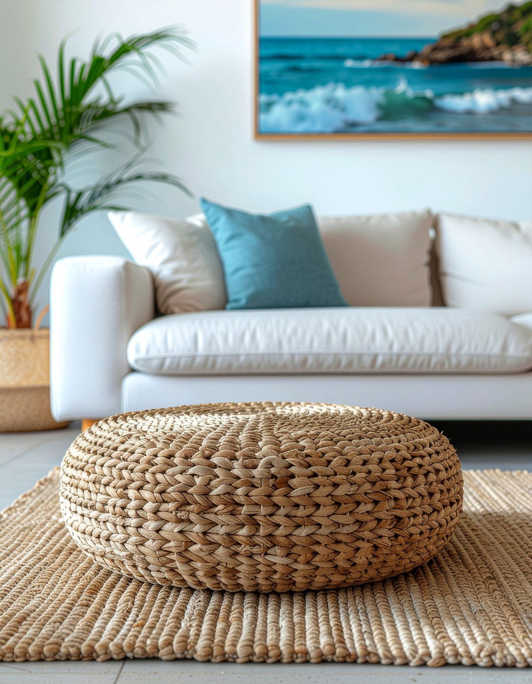 Wicker pouf ottoman - 30 wicker living room ideas