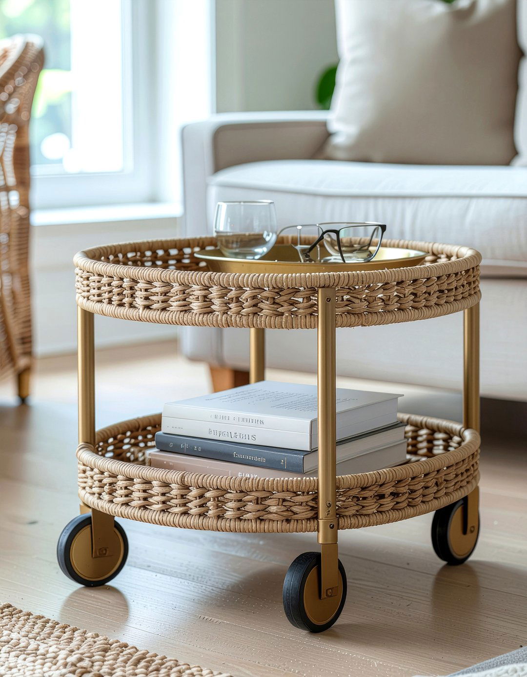 Wicker rolling cart - 30 wicker living room ideas