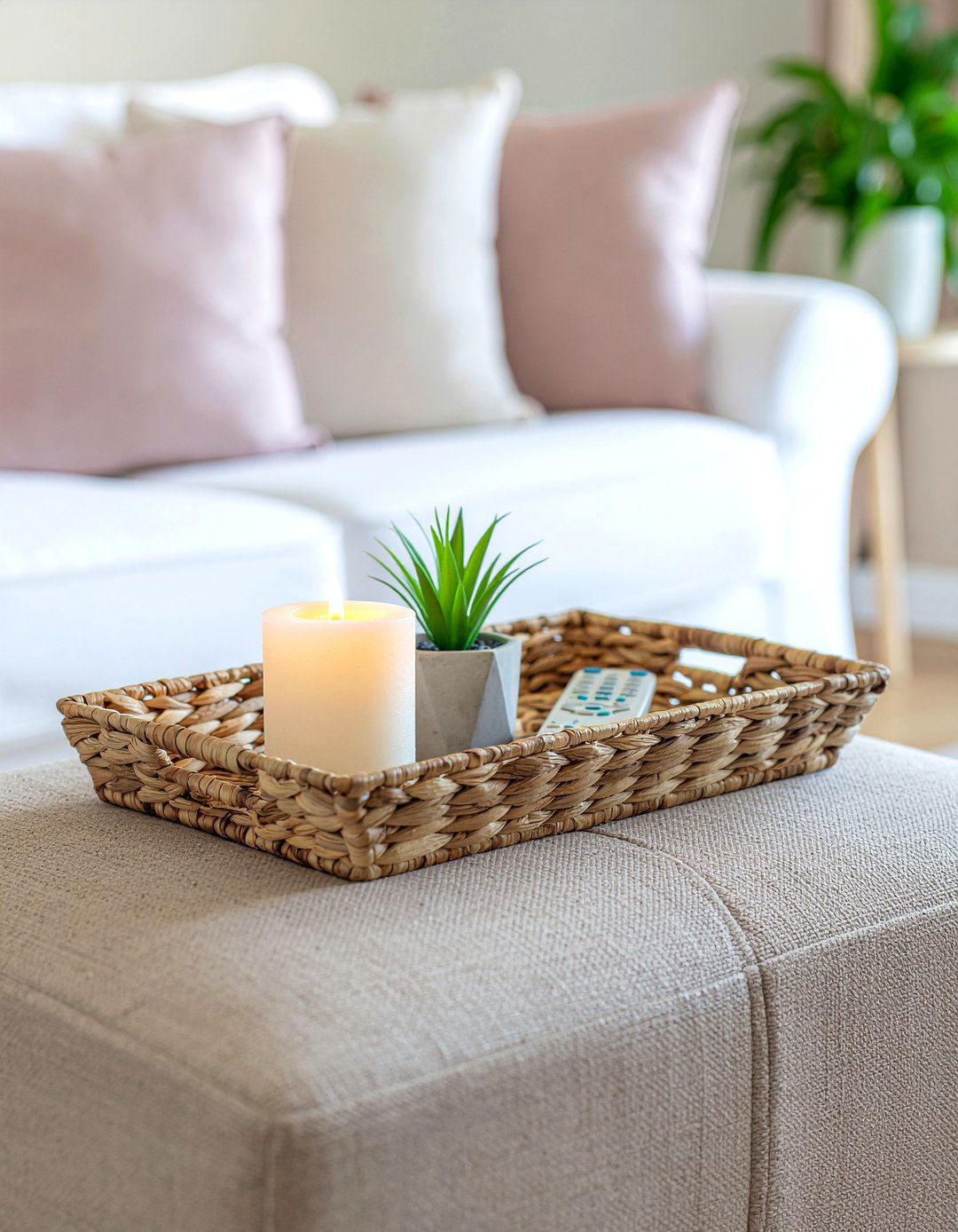 Wicker serving tray - 30 wicker living room ideas
