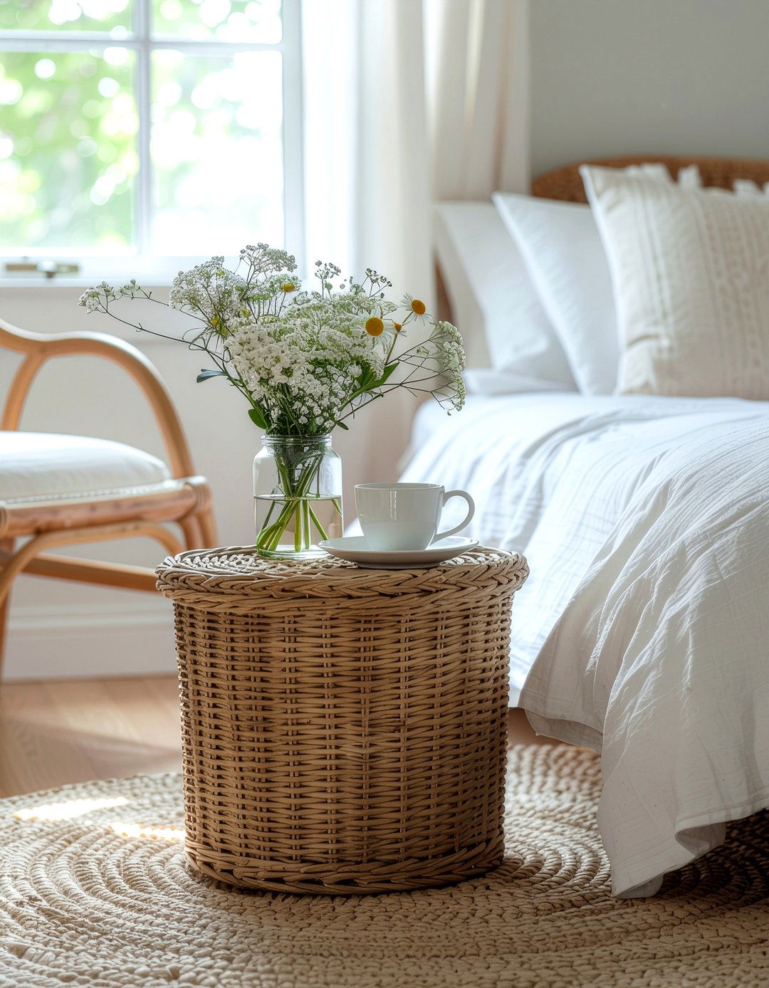 Wicker side table - 30 wicker bedroom ideas