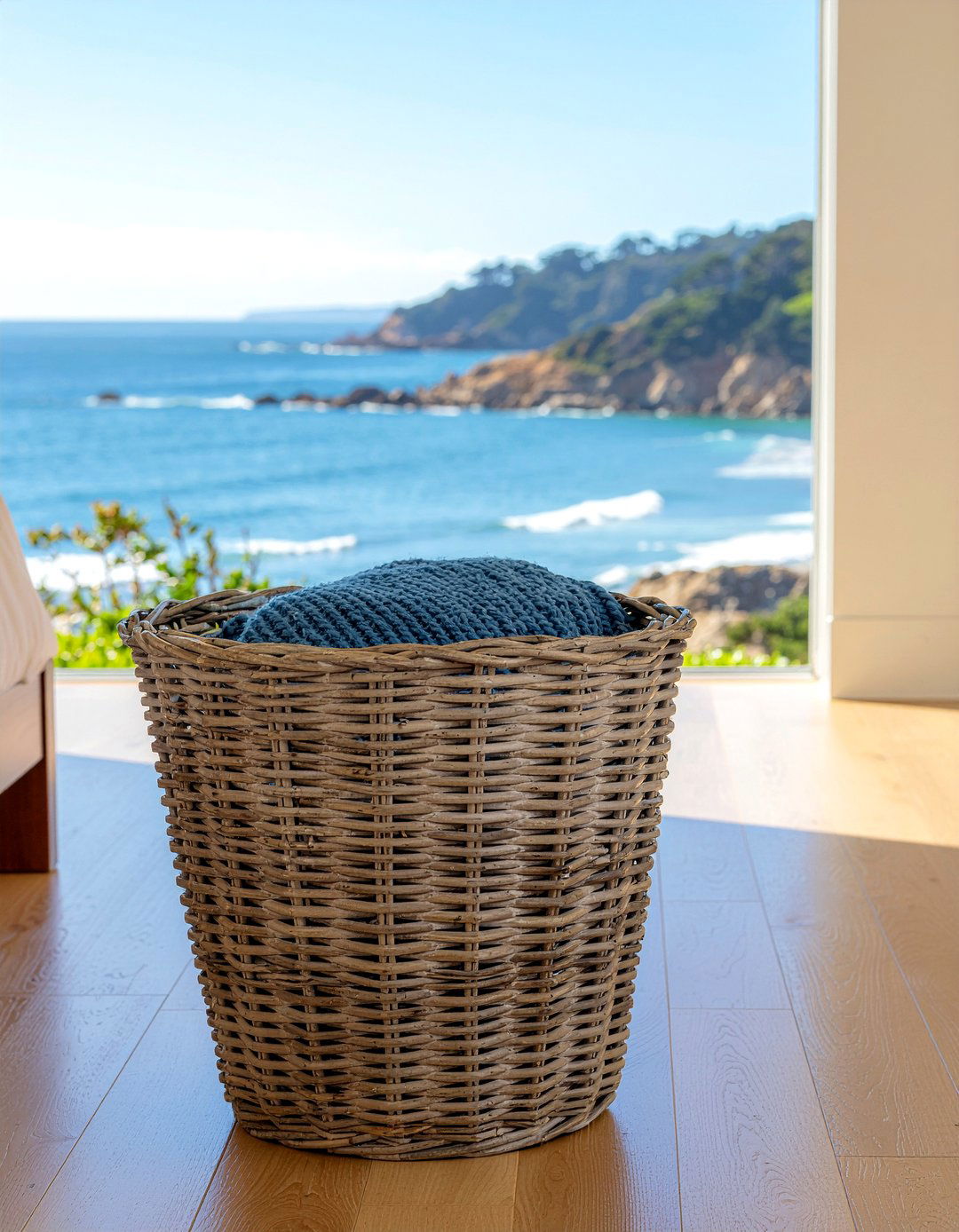 Wicker storage basket - 30 coastal bedroom ideas