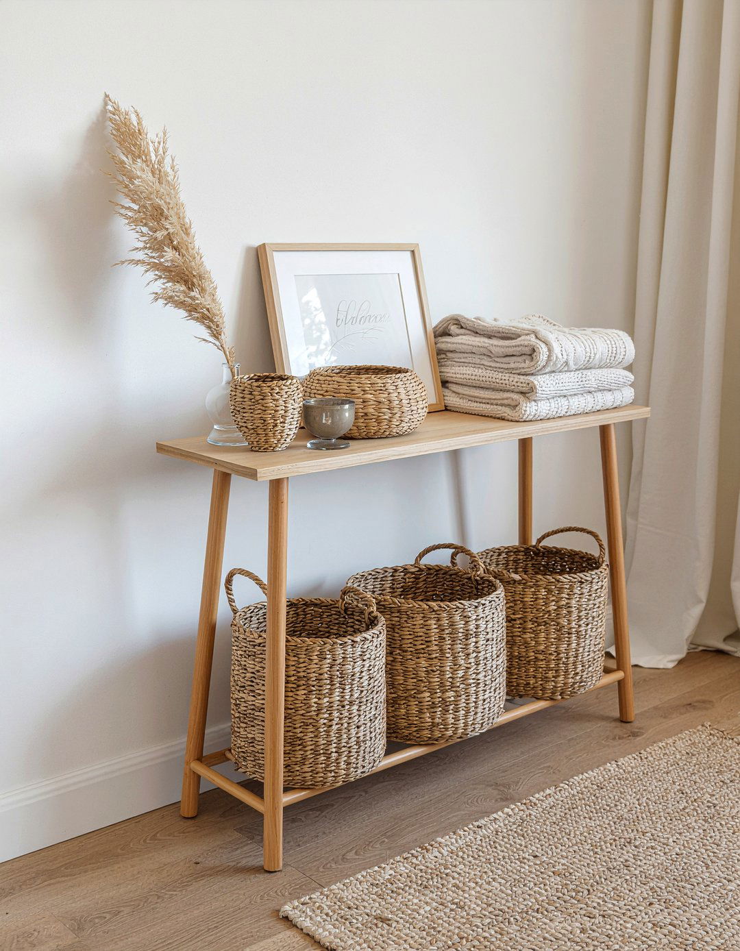 Wicker storage baskets - 30 warm gray living room ideas