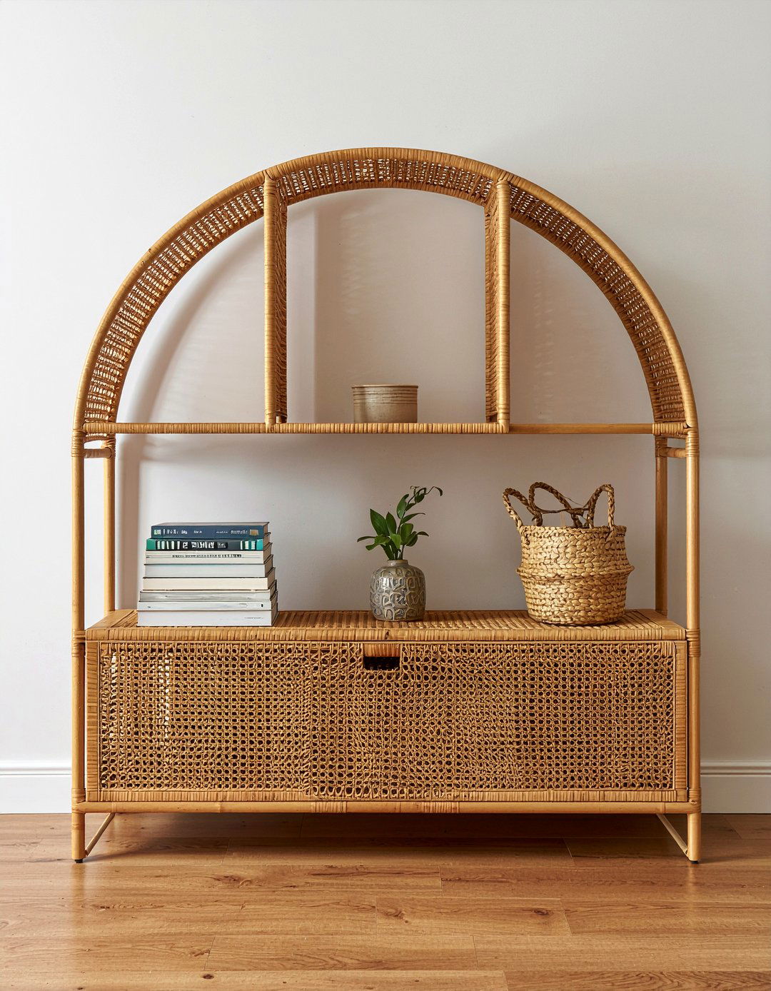 Wicker storage shelf - 30 wicker living room ideas