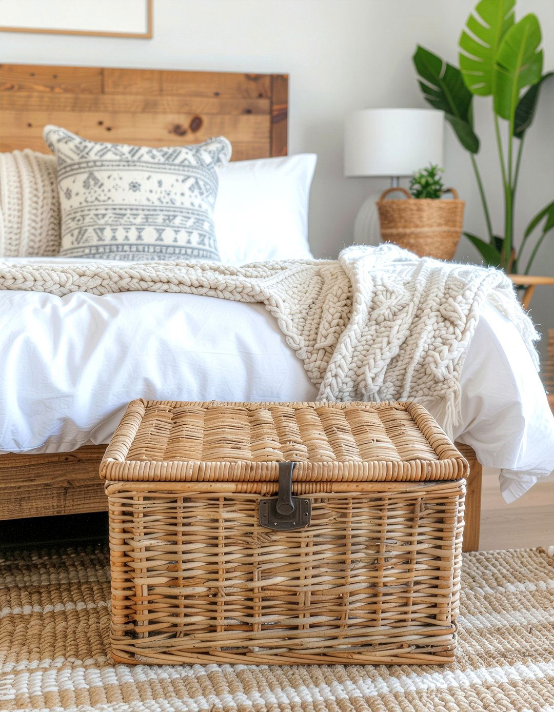 Wicker storage trunk - 30 wicker bedroom ideas