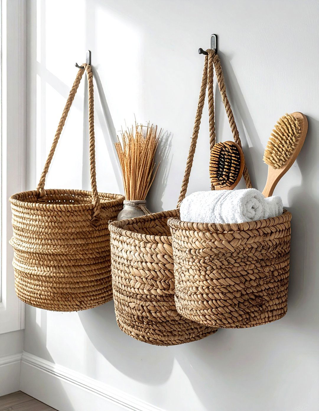 Wicker wall basket - 30 bathroom overhead storage ideas