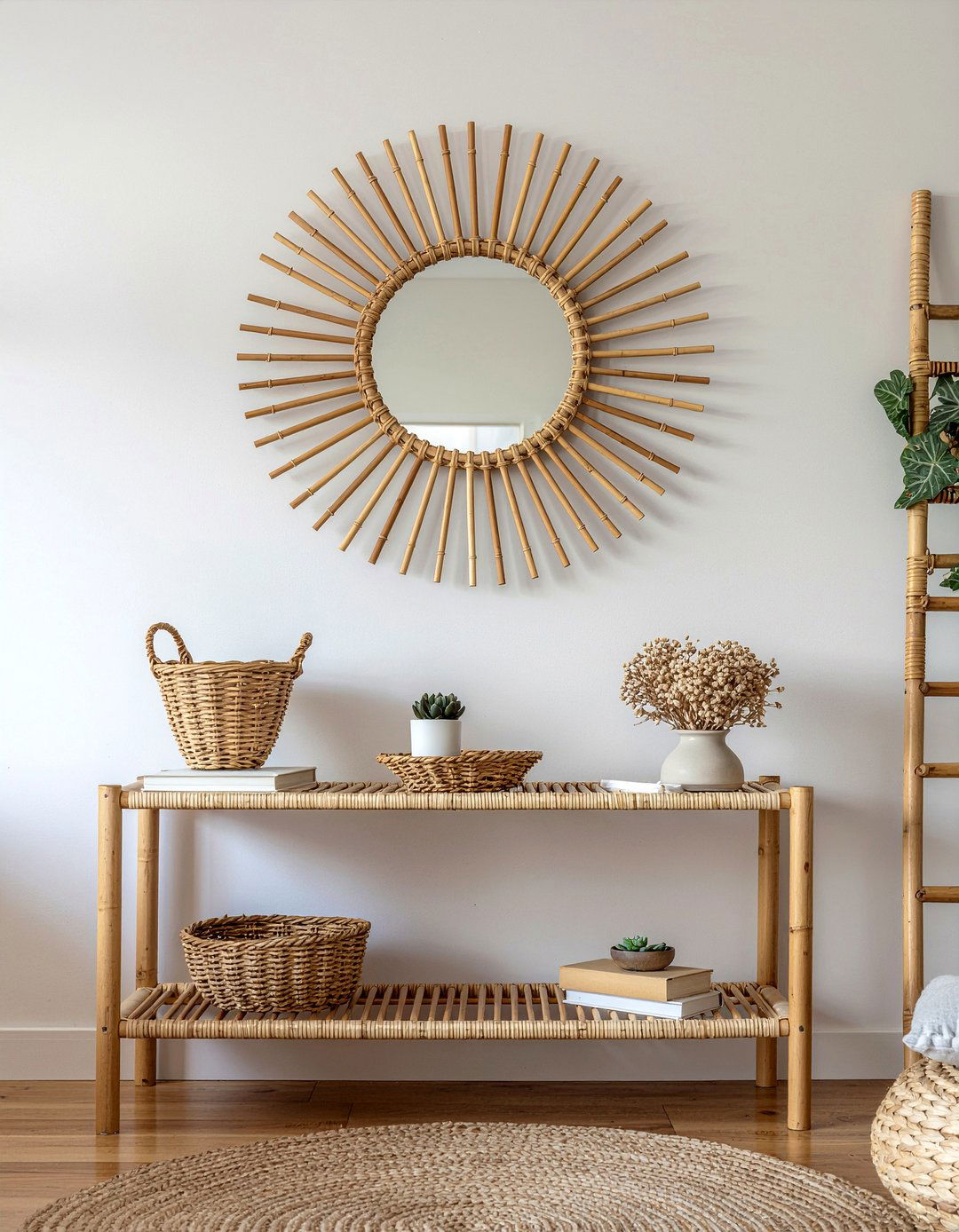 Wicker wall mirror - 30 wicker living room ideas