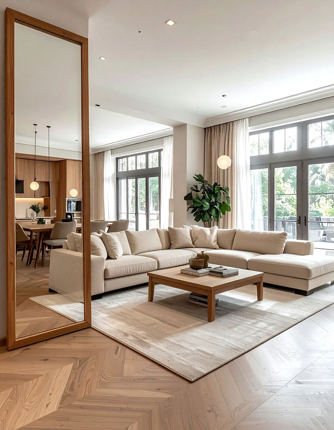 Wide oak floor mirror - 30 leaning mirror ideas